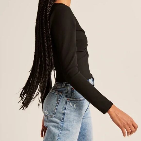 Abercrombie & Fitch Long Sleeve O-Ring V-Neck Blouse Top Black - Picture 5 of 14